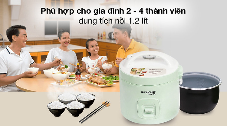 1.2 lít - Nồi cơm nắp gài Sunhouse Mama 1.2 lít SHD8265B