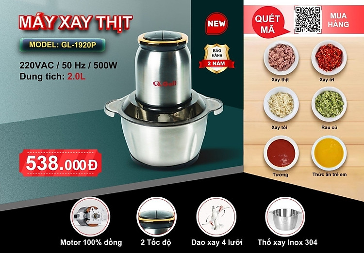 Máy xay thịt Gali GL-1920P 2 lít
