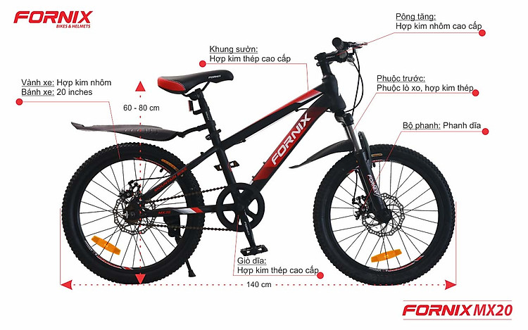 chi tiết xe đạp trẻ em fornix mx20