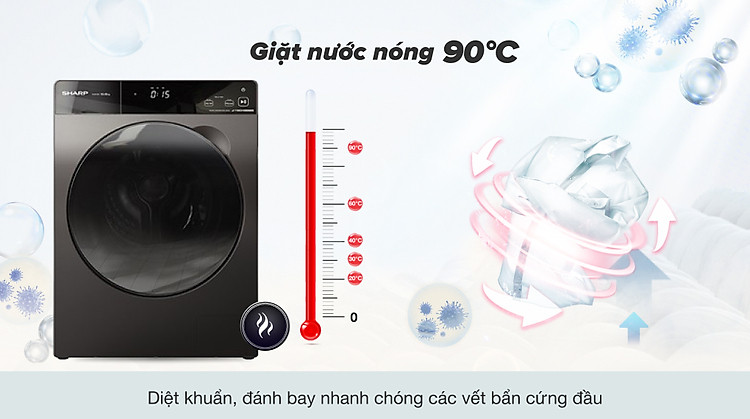 Máy giặt Sharp Inverter 10.5 Kg ES-FK1054PV-S - Chế độ giặt bằng nước nóng