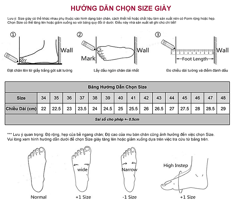 Bảng hướng dẫn chọn size Giày Bệt Nữ Mềm Mại GB19D16