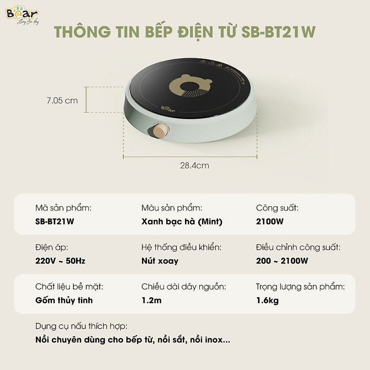 Bếp từ Bear SB-BT21W (2100W) - Hàng chính hãng