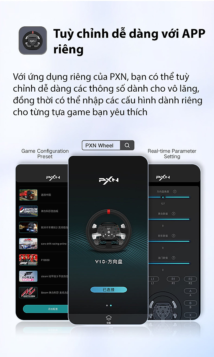 Vô lăng chơi game PXN V10 Gaming Racing Wheel (Đi kèm bàn đạp và cần số) 4