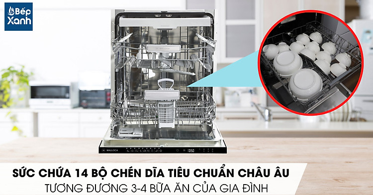 Sức chứa lớn cùng 3 ngăn rửa rộng rãi của máy rửa chén Malloca MDW14-B09FI