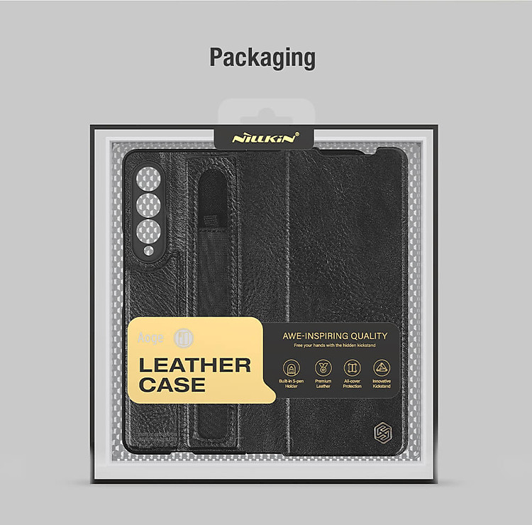Case bao da chống sốc cho Samsung Galaxy Z Fold 4 trang bị ngăn đựng S-Pen hiệu Nillkin Aoge Leather Cover Case (bảo vệ máy cực tốt, chất liệu da thật cao cấp, thiết kế thời trang cá tính) - hàng nhập khẩu