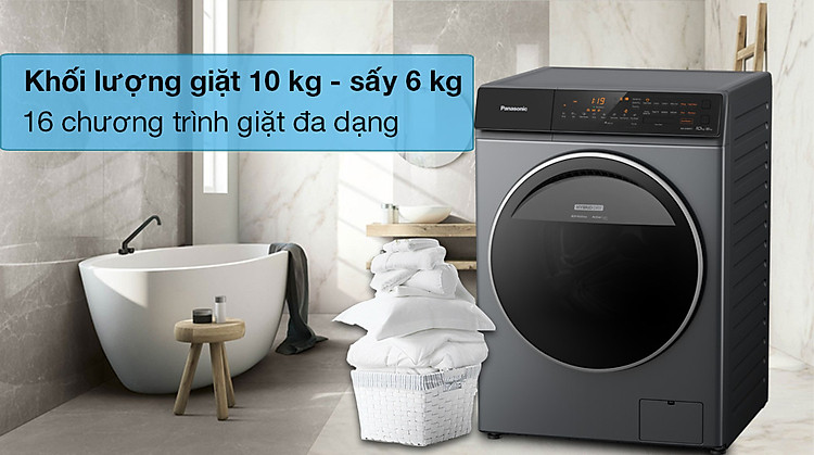 Máy giặt sấy Panasonic Inverter 10 kg NA-S106FC1LV - Khối lượng giặt 10 kg, sấy 6 kg và trang bị 16 chương trình giặt đa dạng
