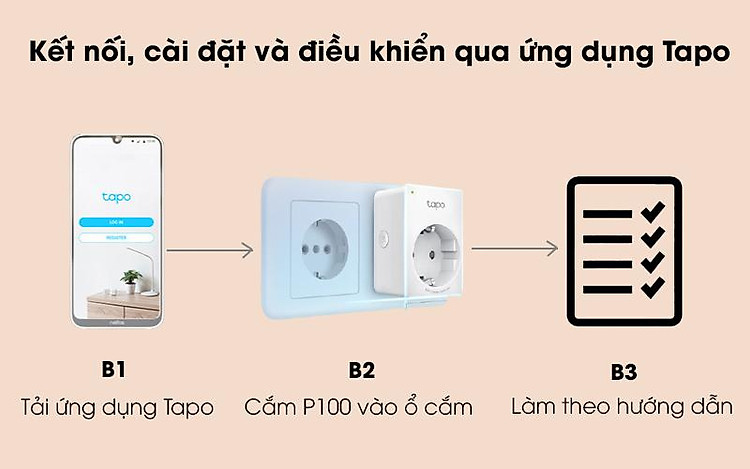 Điều khiển qua ứng dụng Tapo - Ổ Cắm Điện Thông Minh 1 Lỗ TP-Link Tapo P100 Trắng