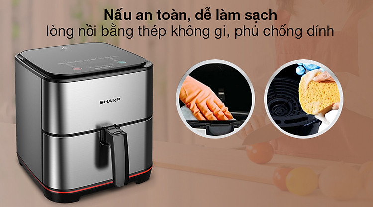 Chống dính - Nồi chiên không dầu Sharp KF-AF70EV-ST 5.5 lít