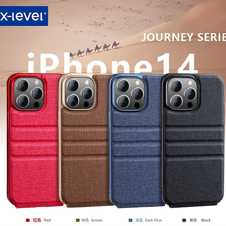 Case ốp lưng canvas cho iPhone 14 Pro Max (6.7 inch) hiệu X-level Stand Journey bảo vệ camera, lật dọc kiêm giá đỡ điện thoại