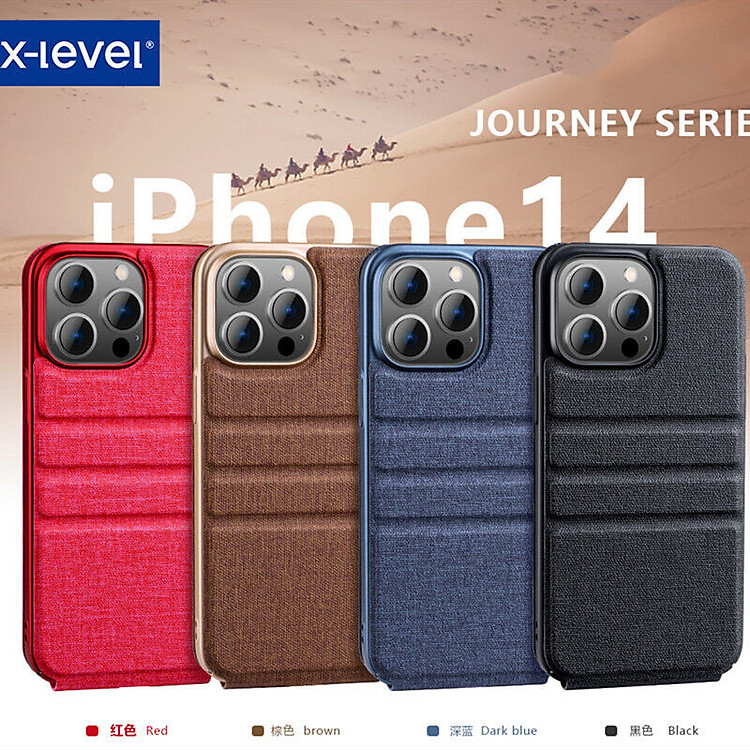 Case ốp lưng canvas cho iPhone 14 Pro Max (6.7 inch) hiệu X-level Stand Journey bảo vệ camera, lật dọc kiêm giá đỡ điện thoại