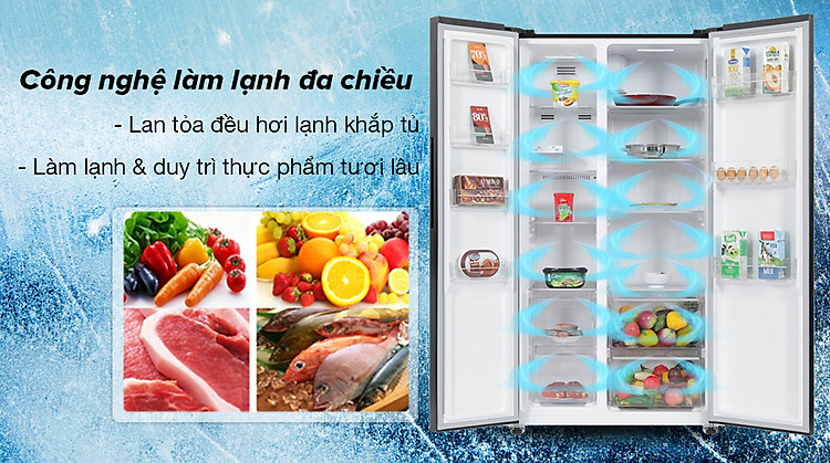 Tủ lạnh Sharp Inverter 442 lít SJ-SBX440VG-BK - Công nghệ làm lạnh đa chiều lan tỏa đều hơi lạnh khắp tủ, bảo quản thực phẩm tối ưu
