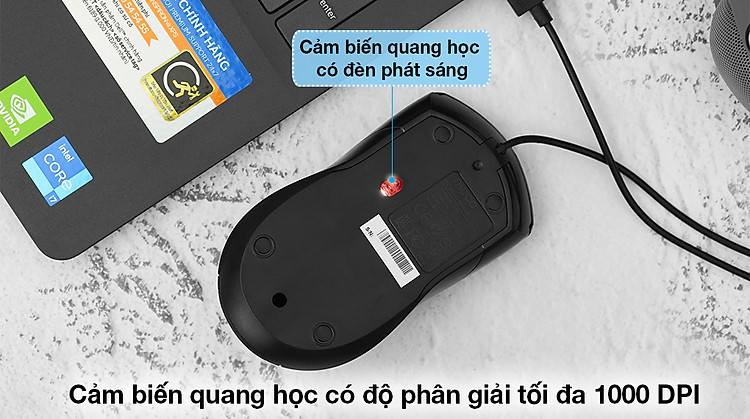 Chuột Có Dây Silent Rapoo N1200 Đen - Độ phân giải quang học đến 1000 DPI