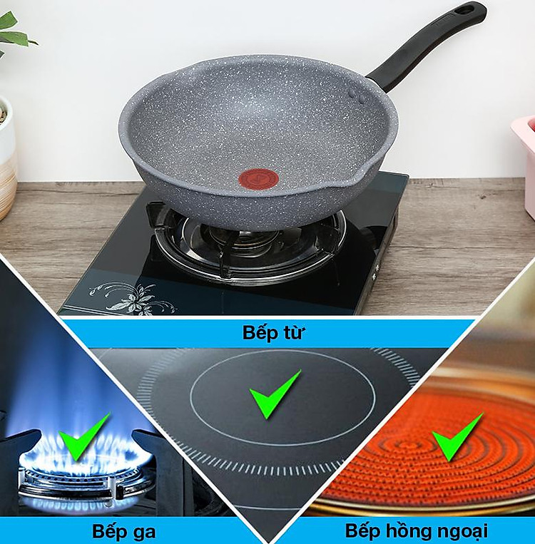 Chảo nhôm sâu chống dính đáy từ 28 cm Tefal Cook Healthy G1348695 - Tương thích với mọi loại bếp, dùng được cho bếp ga, bếp hồng ngoại, bếp từ