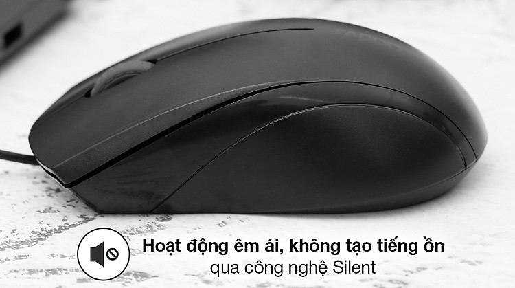 Chuột Có Dây Silent Rapoo N1200 Đen - Nhẹ nhàng thao tác, di chuột êm ái, không tạo tiếng ồn nhờ tích hợp công nghệ Silent