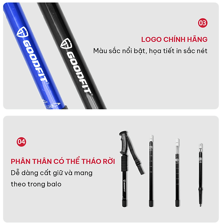 Gậy leo núi, đi bộ, trekking GoodFit GF03E chất liệu hợp kim nhôm có thể rút gọn