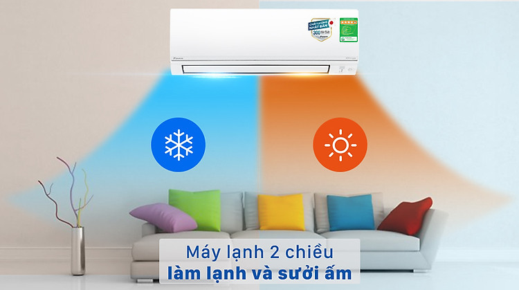 Máy lạnh 2 chiều Daikin Inverter 1.5 HP FTHF35VAVMV - Làm lạnh hoặc sưởi ấm nhờ thuộc kiểu máy lạnh 2 chiều