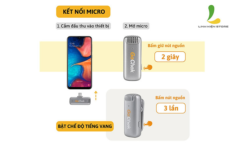 Kết nối nhanh chóng Micro thu âm không dây GoChek B01 Pro