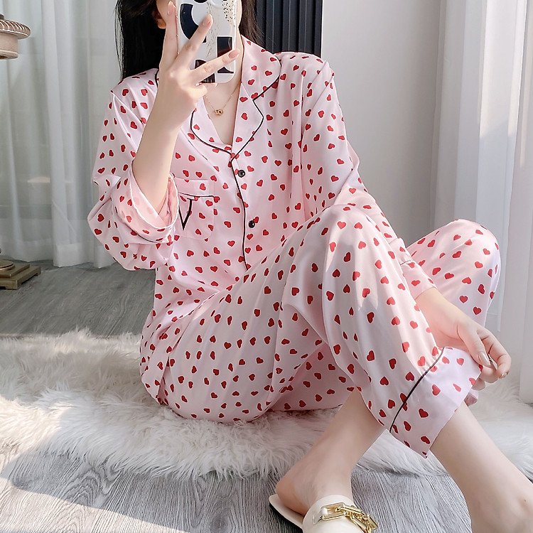 Đồ Ngủ Pijama Lụa Trái Tim