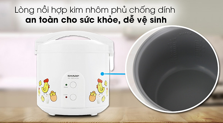 Nồi cơm điện nắp gài Sharp 1.8 lít KS-183TJV-CH - Lòng nồi với chất liệu hợp kim nhôm phủ chống dính an toàn cho sức khỏe