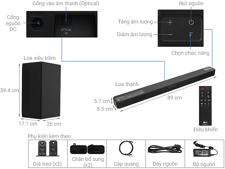 Thông số kỹ thuật Loa thanh soundbar LG 2.1 SL4 300W