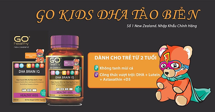 DHA cho bé từ 2 tuổi trở lên với GO Kids DHA Brain IQ nhập khẩu chính hãng New Zealand