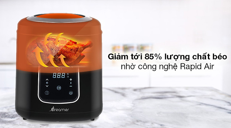 Nồi chiên không dầu Dreamer DF-S40B 3 lít - Giảm tới 85% lượng chất béo, thực phẩm chín vàng giòn đều nhờ hỗ trợ công nghệ Rapid Air