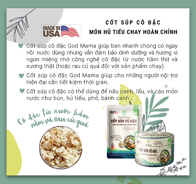 Cốt súp cô đặc - Món Hủ Tiếu Chay Hoàn Chỉnh - Gia vị nấu hủ tiếu chay tiện lợi - Túi 35gr - Số 1 tại Mỹ - Tiêu chuẩn FDA - Tiện lợi cho bữa ăn gia đình - An toàn cho sức khỏe 1