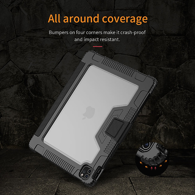 Bao da chống sốc cho iPad Pro 12.9 2020 2021 M1 2022 M2 hiệu Nillkin Bumber có ngăn đựng bút chống va đập, mặt lưng show Logo táo, cơ chế smartsleep - Hàng chính hãng