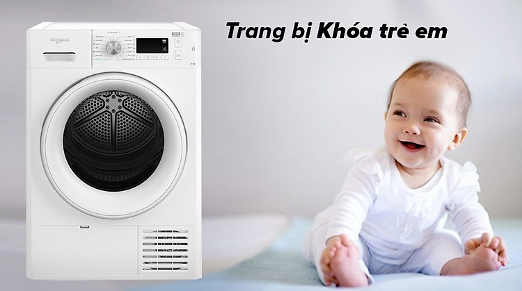 Khóa trẻ em giúp máy vận hành trơn tru, không bị gián đoạn - Máy sấy Whirlpool FFTCM118XB EE