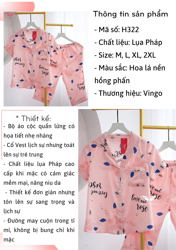Bộ Pijama Lửng Họa Tiết Hoa Và Chữ Nền Hồng Phấn H322 | Tiki