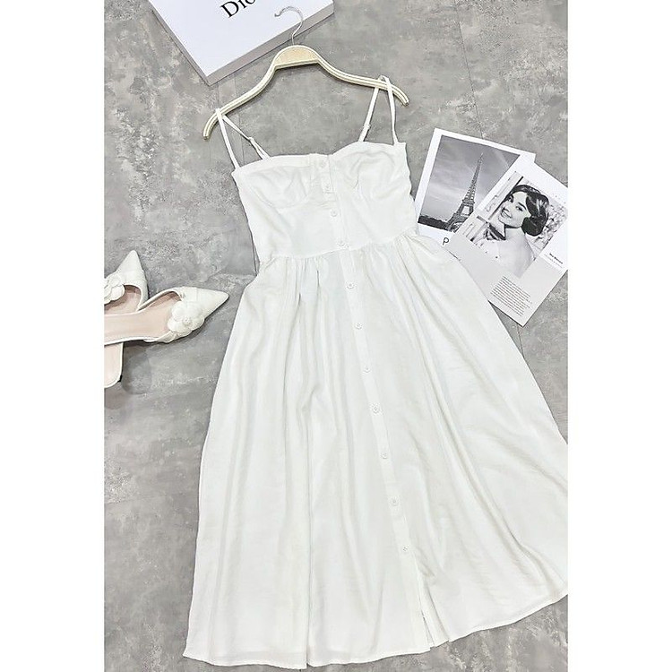 Đầm xòe trắng đũi 2 dây cho nữ DN494