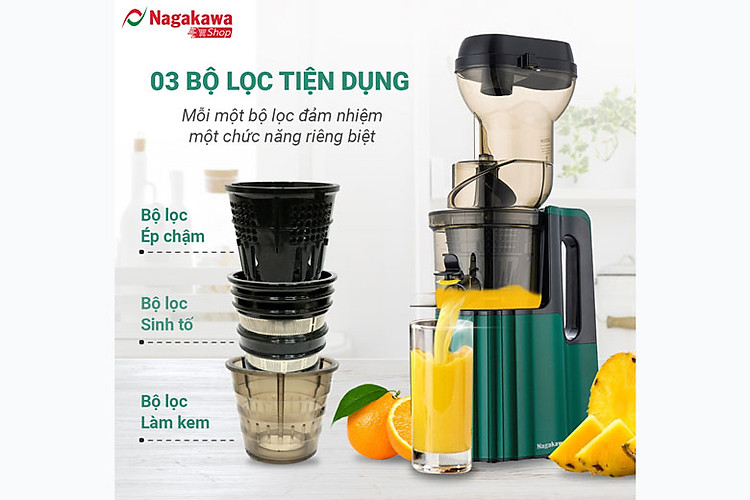 Máy ép chậm Nagakawa NAG0817 - Hệ thống 3 bộ lọc tiện dụng