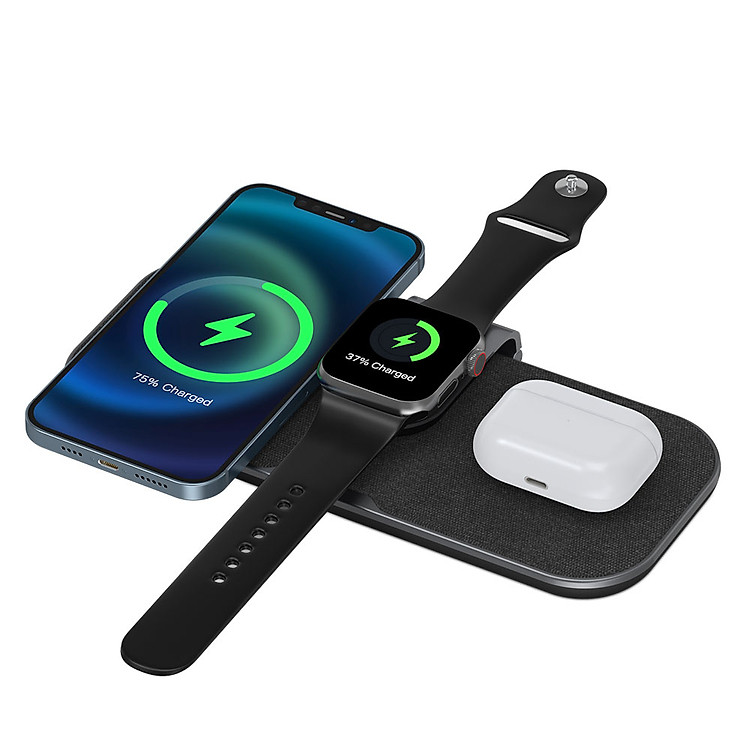 Đế sạc nhanh không dây 15W 3 in 1 hiệu WIWU Power Air Wireless Charger PA3IN1B