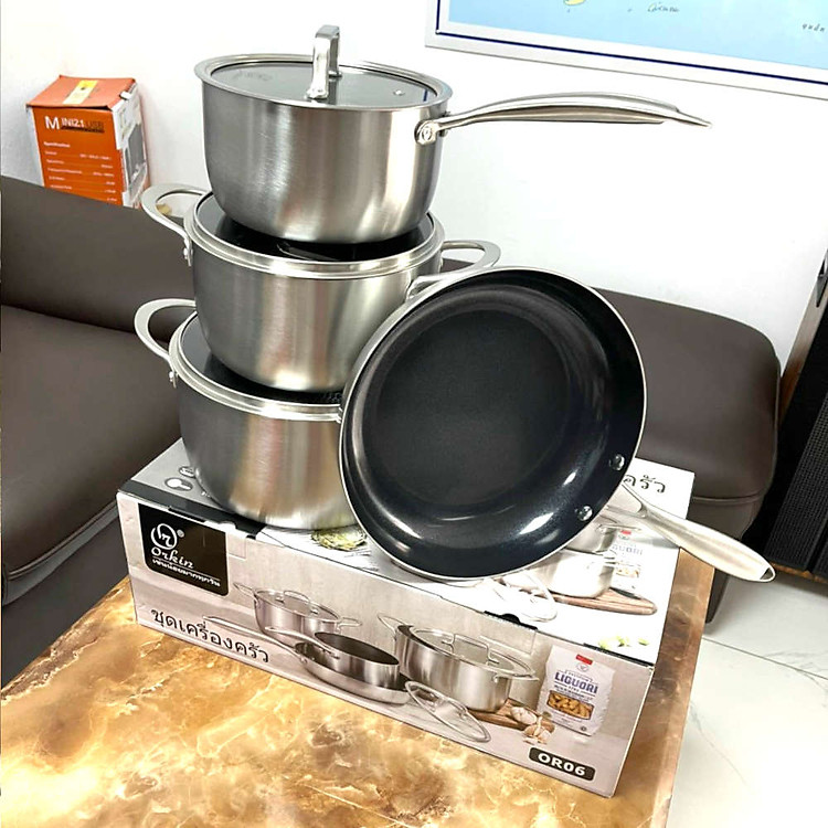Bộ nồi chảo Inox 304 chống dính Blackcube Orkin Thái Lan OR06