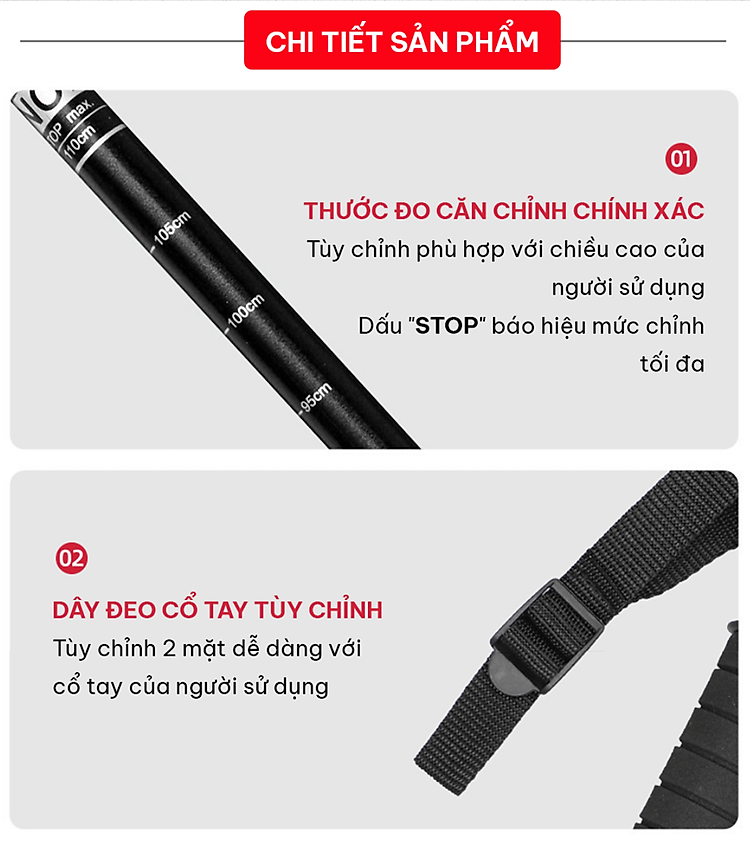 Gậy leo núi, đi bộ, trekking GoodFit GF03E chất liệu hợp kim nhôm có thể rút gọn