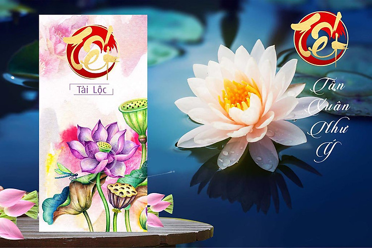 Bộ 10 phong bao lì xì Tết Nguyên Đán Việt Nam mẫu Hoa Sen