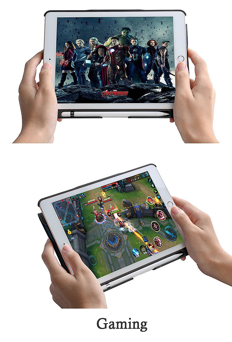 Bàn phím Bluetooth có đèn kèm bao da slim có thể tách rời và khay đựng bút pencil cho iPad 9.7 2018 Promax BLED(Màu đen)