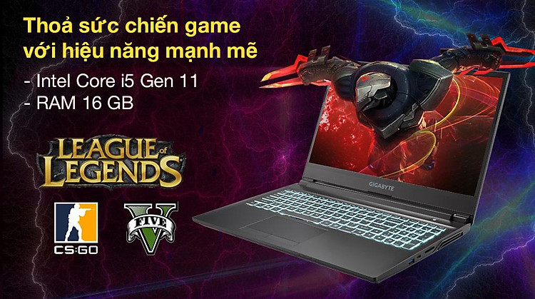 Laptop Gigabyte G5 i5 11400H/16GB/512GB/4GB  RTX3050Ti/15.6"F/144Hz/Win10/(51S1123SH)/Đen - Hàng chính hãng | Tiki