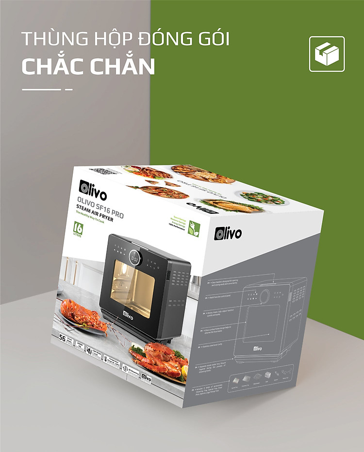 Nồi Chiên Hơi Nước Olivo SF16 Pro Thương Hiệu Mỹ Cao Cấp Gồm 56 Chức Năng Làm Bít Tết Hấp Nướng Hâm Nóng Đa Năng Dung Tích 16 Lít Công Suất 2800 W - Hàng Chính Hãng