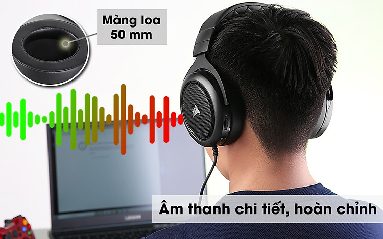 Tai nghe chụp tai Gaming Corsair HS50 PRO Stereo Carbon Đen - Âm thanh chân thật, hoàn chỉnh