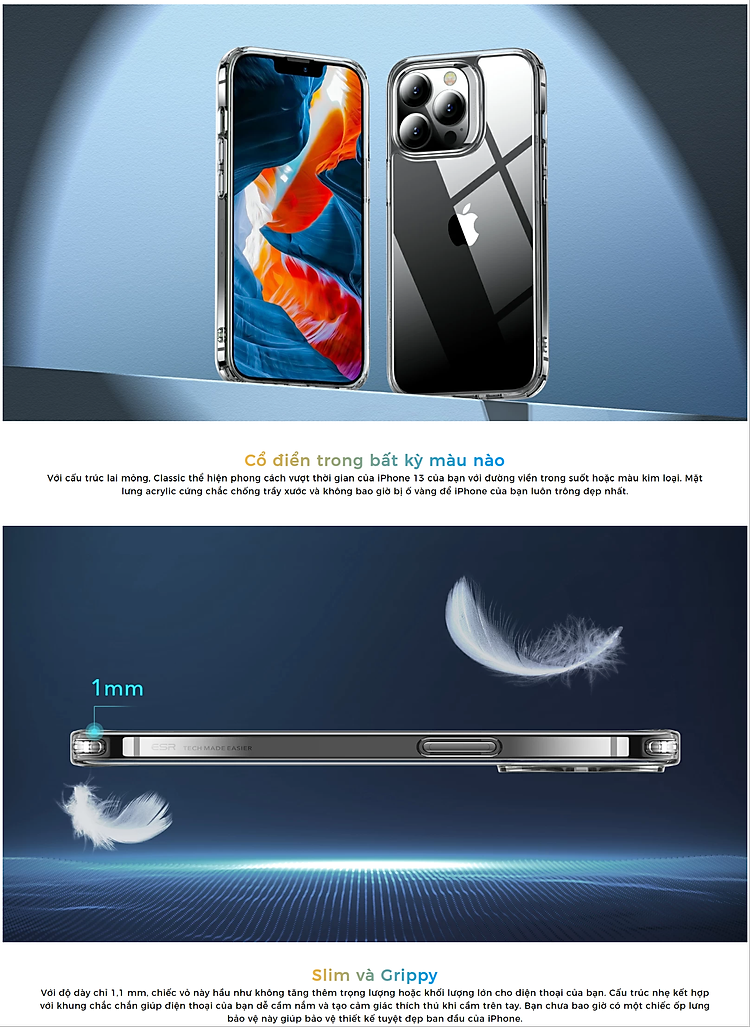 Ốp Lưng Cho iPhone 13 / 13 Pro / 13 Pro Max ESR Classic Hybrid Shock-Absorbing Case (Mặt Lưng Kính Cường Lực) - Hàng Nhập Khẩu