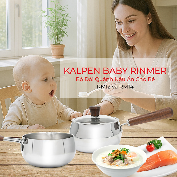 Quánh Inox 3 lớp đúc liền khối miệng rót Kalpen Baby Rinmer size 12cm