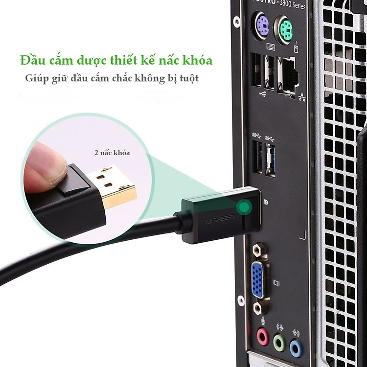 Dây cáp DisplayPort 2 đầu đực tốc độ 21.6Gbps dài 1.5M UGREEN DP102 10245 - Hàng Chính Hãng