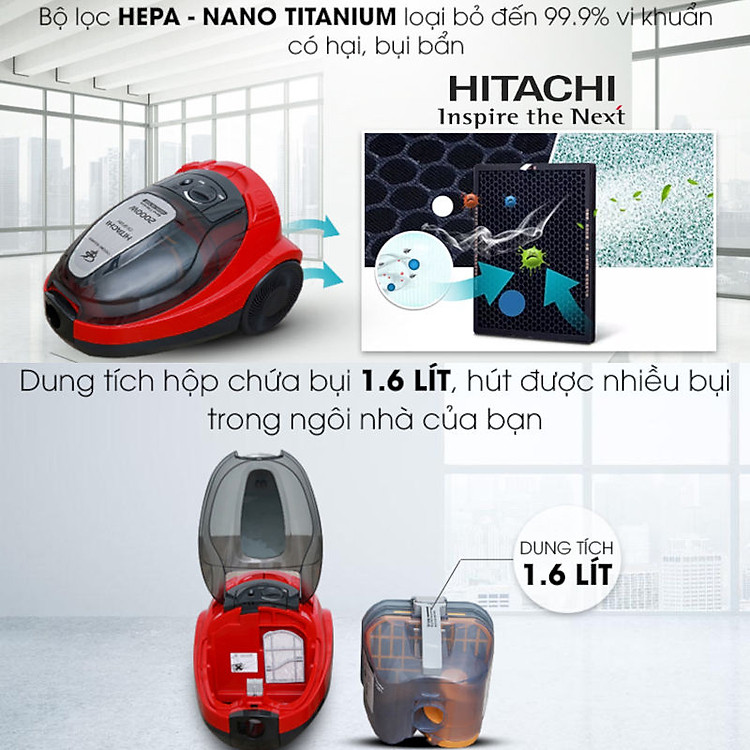 Máy hút bụi dạng hộp Hitachi CV-SF20 công suất 2000W, xuất xứ Thái Lan