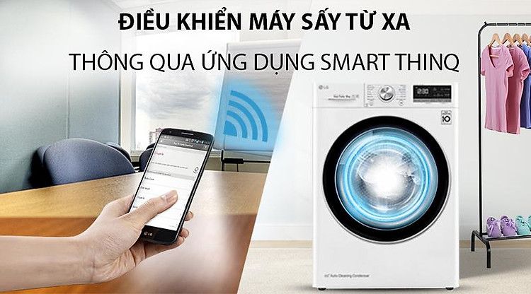Máy sấy LG 9 Kg DVHP09W-Điều khiển máy giặt từ xa tiện lợi với chức năng Smart ThinQ Máy sấy LG 9 Kg DVHP09W-Điều khiển máy giặt từ xa tiện lợi với chức năng Smart ThinQ