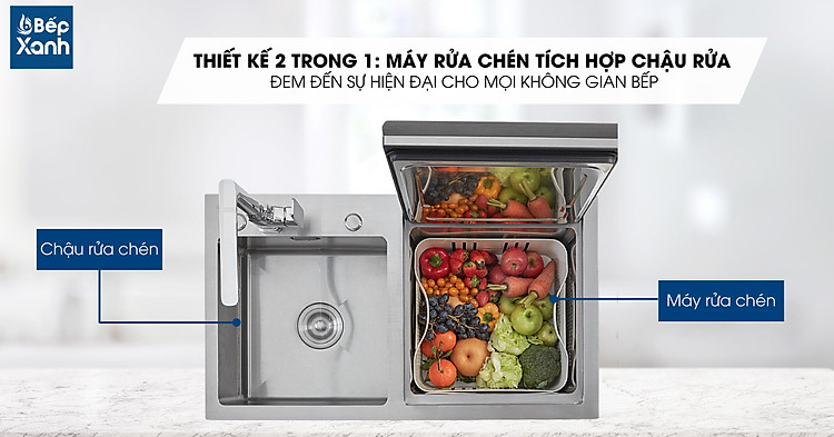 Thiết kế 2 trong 1 đem đến sự hiên đại của máy rửa chén tích hợp chậu rửa WQP6-890F3