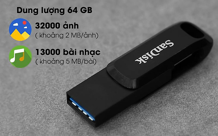 Dung lượng 64 GB - USB OTG 3.1 64GB Sandisk SDDDC3 đen