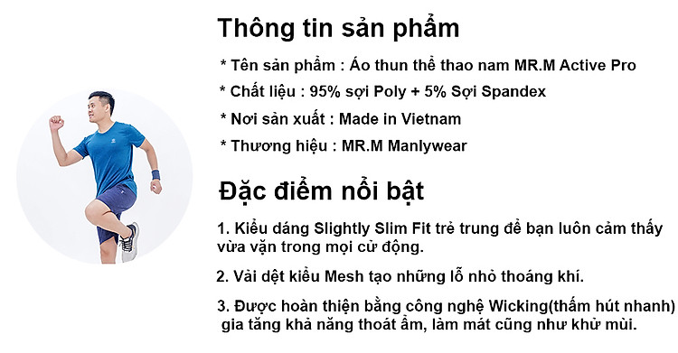 Áo thun thể thao nam MRM Active Pro thấm hút mồ hôi tốt co dãn thoải mái vận động