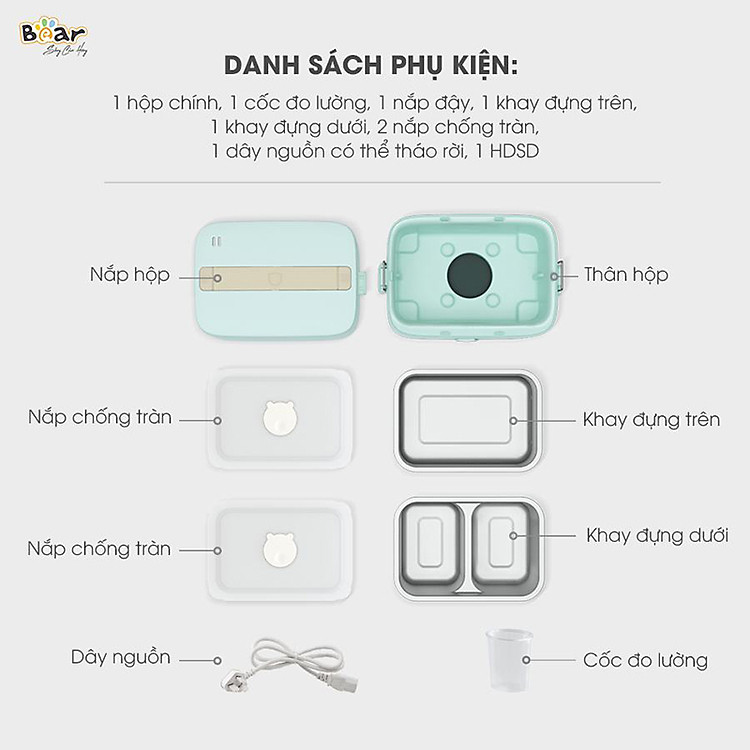 Hộp cơm điện Bear SB-HC12L - Hàng chính hãng