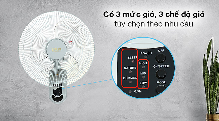 Quạt treo Lifan TE-1688 xám trắng - Thiết lập 3 mức gió, 3 chế độ gió